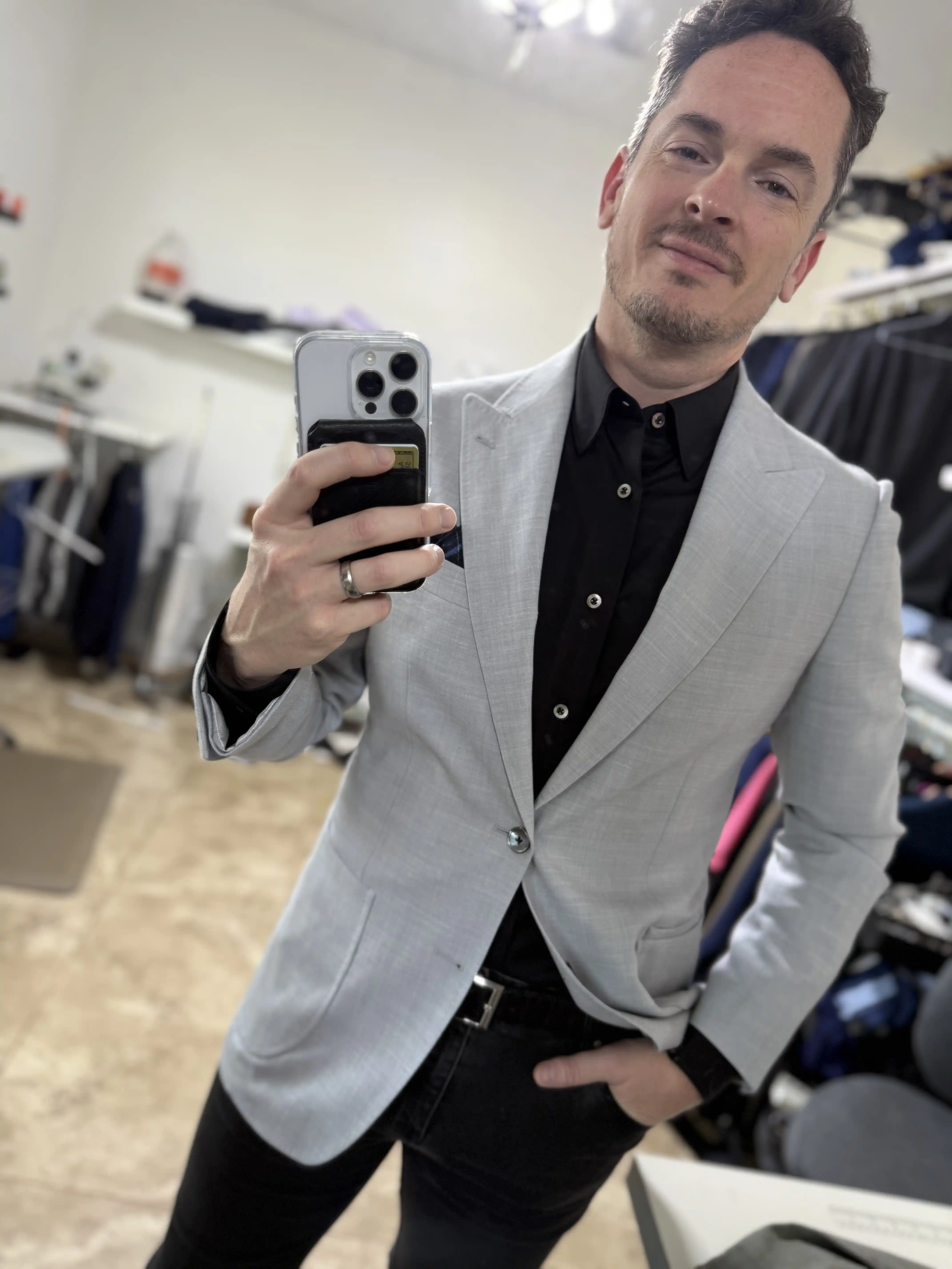 Silver custom sport coat on tailoring form, Florida Suit Guy Fort Myers