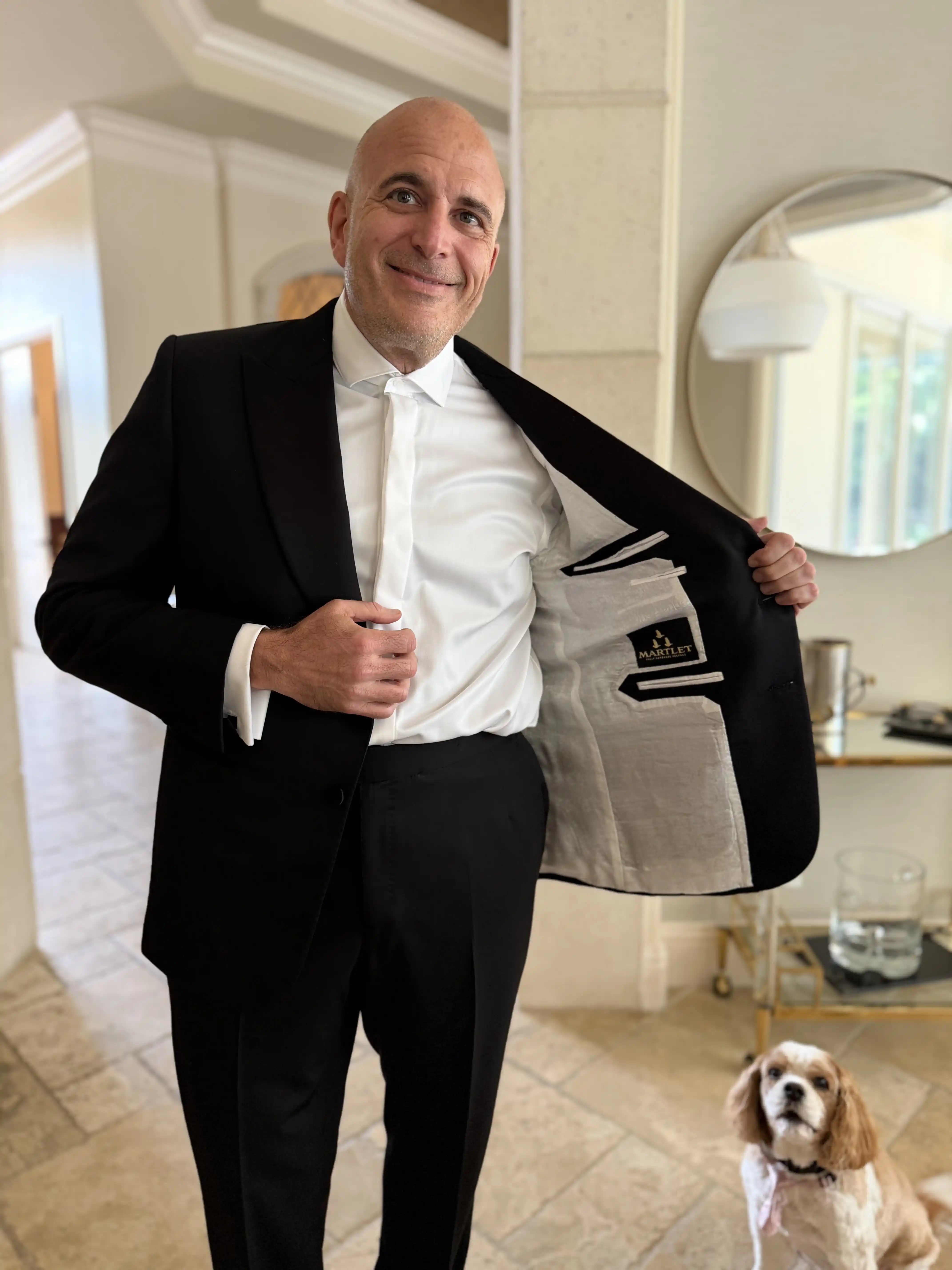 Custom black two-piece wedding suit, custom tailoring Fort Myers FL