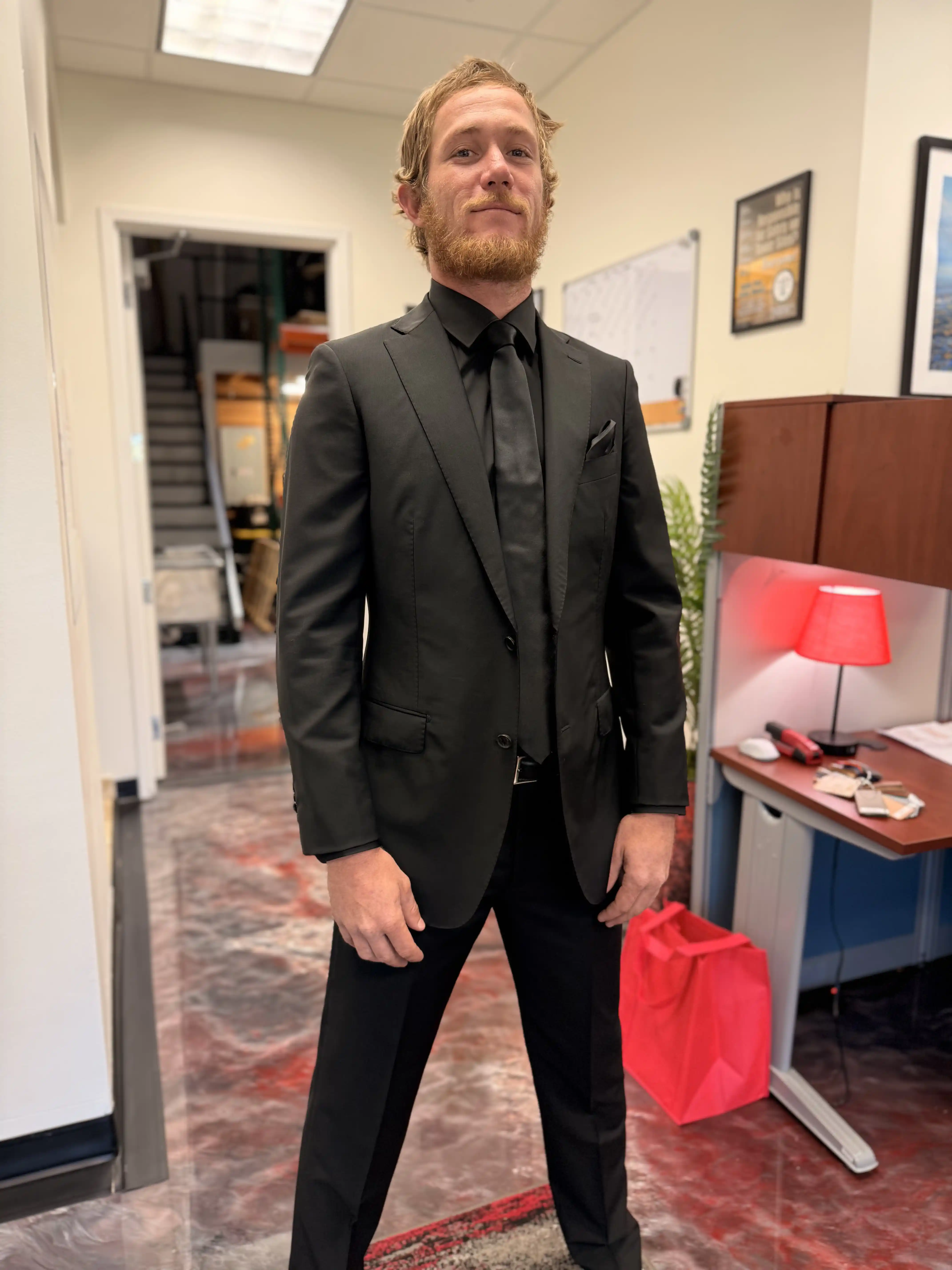 Custom all-black three-piece wedding suit, Florida Suit Guy Fort Myers