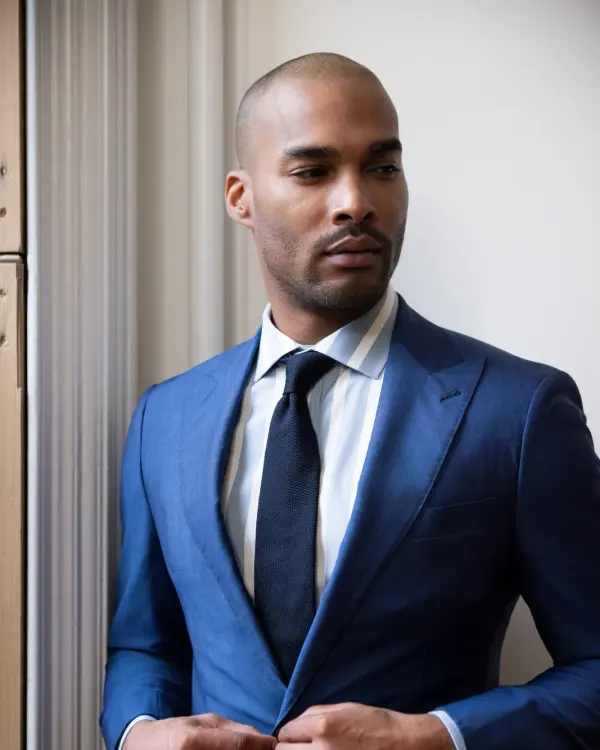 A bright blue American Made suit jacket